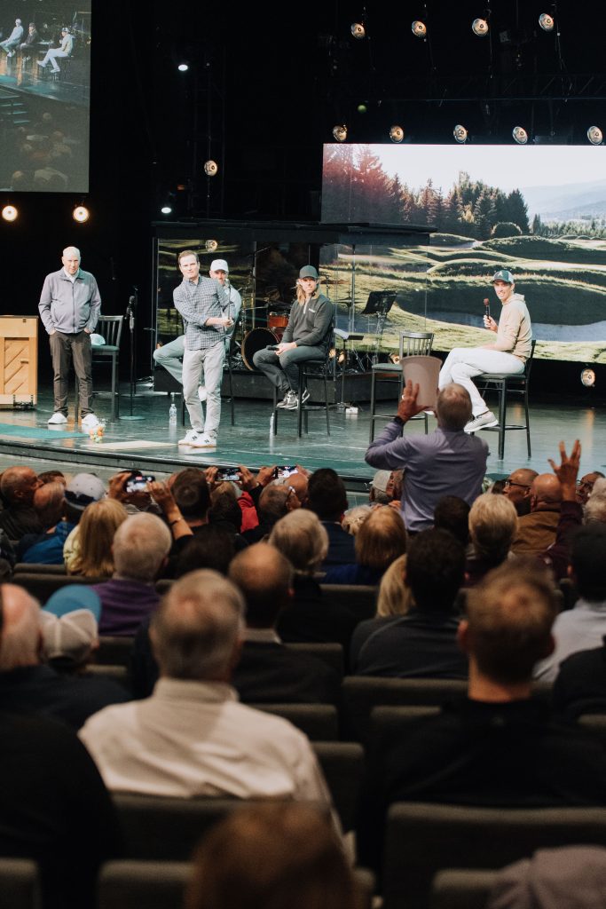 Tales Cup chipping contest. Zach Johnson chipping ball into audience.