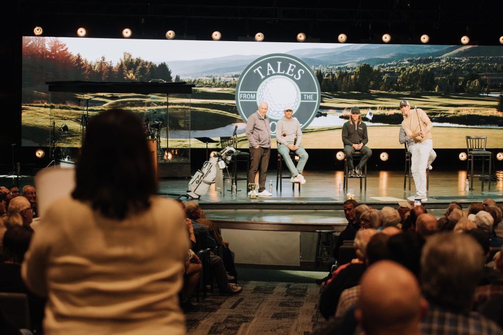 Tales Cup chipping contest. Chesson Haddley chipping ball into audience.